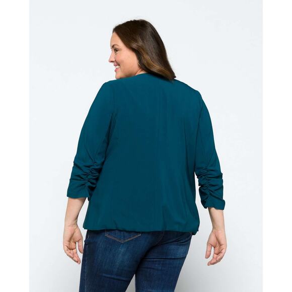 Skies Are Blue Raja Blazer Size 1X Teal Blue Curvy Stretch Work Career Jacket - Picture 4 of 13